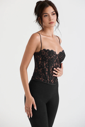 Corset Renda Samantha Preto - Floratta